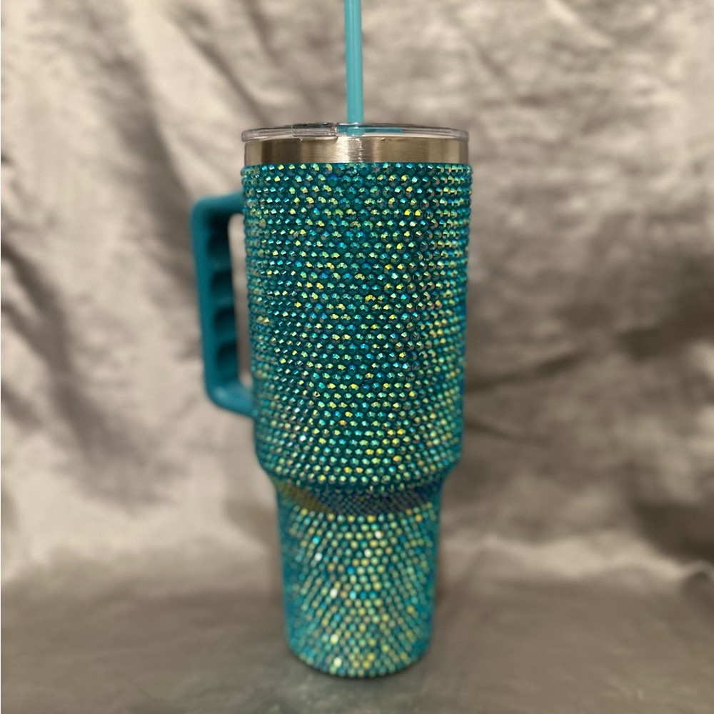 Teal Rhinestone Tumbler with Handle